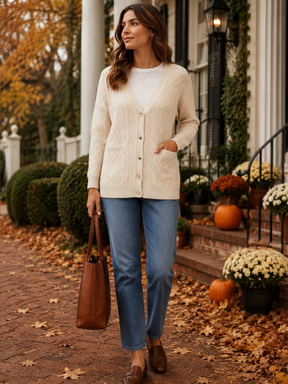 As Revival Cream Cable Knit Button Front Cardigan Sweater Small Cozy Boho
